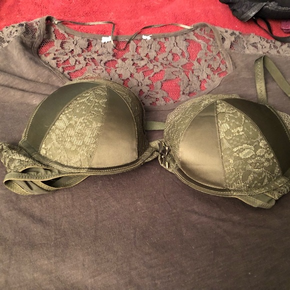 Victoria Secret 38B rare olive green push up bra great double back strap - Picture 12 of 14